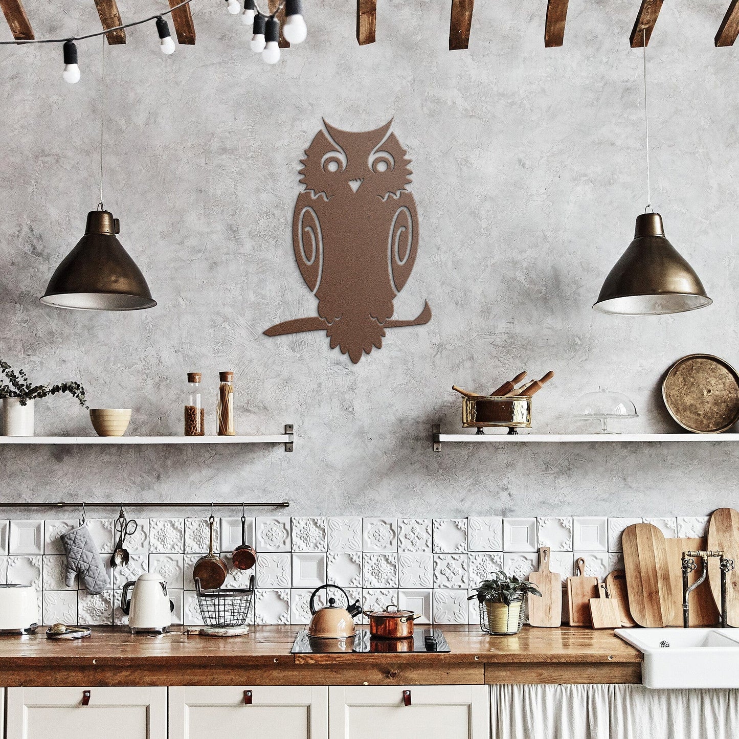 Owl on a branch decorative metal wall art