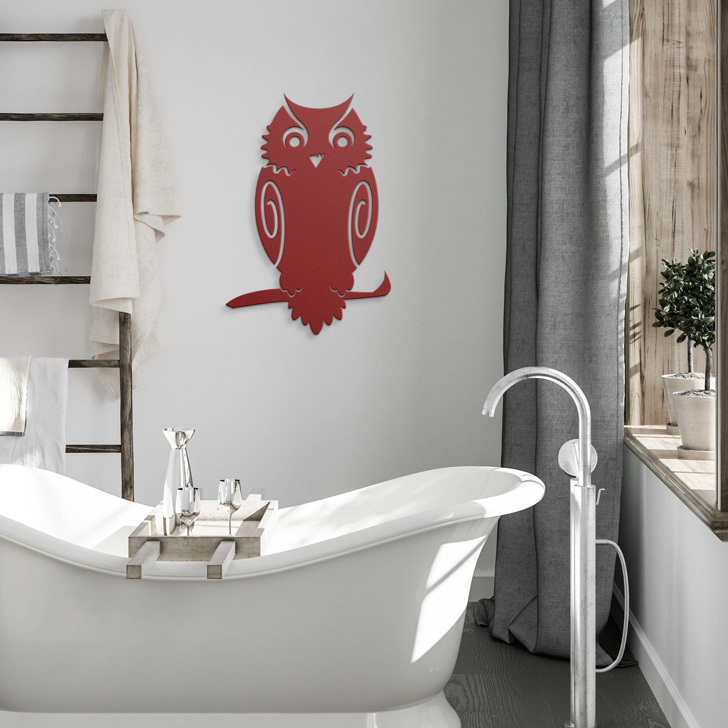 Owl on a branch decorative metal wall art