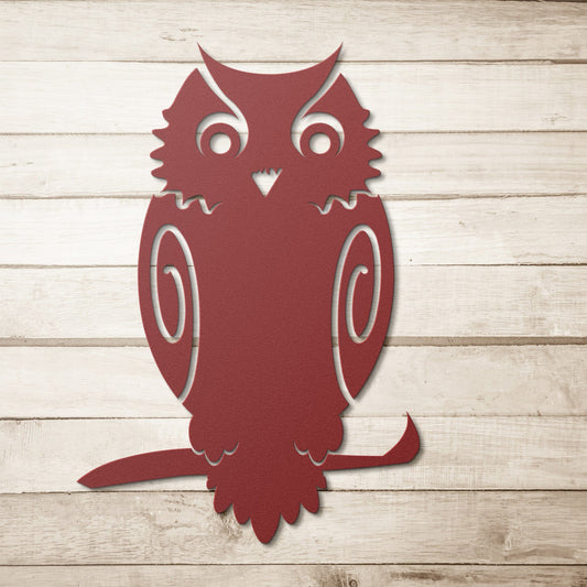 Owl on a branch decorative metal wall art