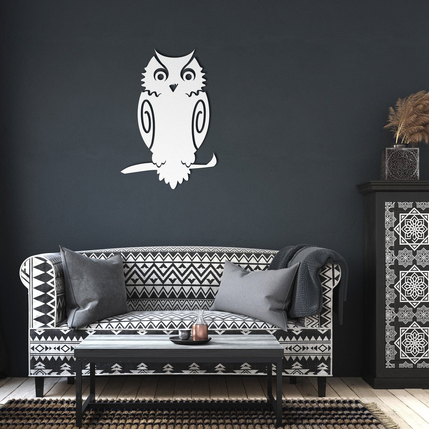 Owl on a branch decorative metal wall art