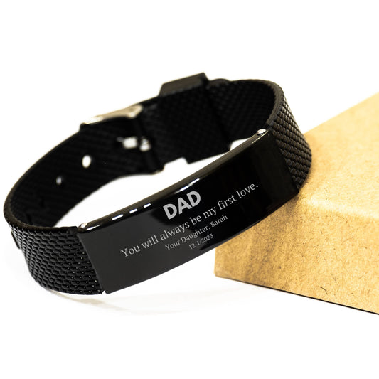 Father Of The Bride Black Bracelet, Wedding Gift Keepsake For Dad of the Bride, Personalized Gift for Dad On My Wedding Day, Bracelet for Dad
