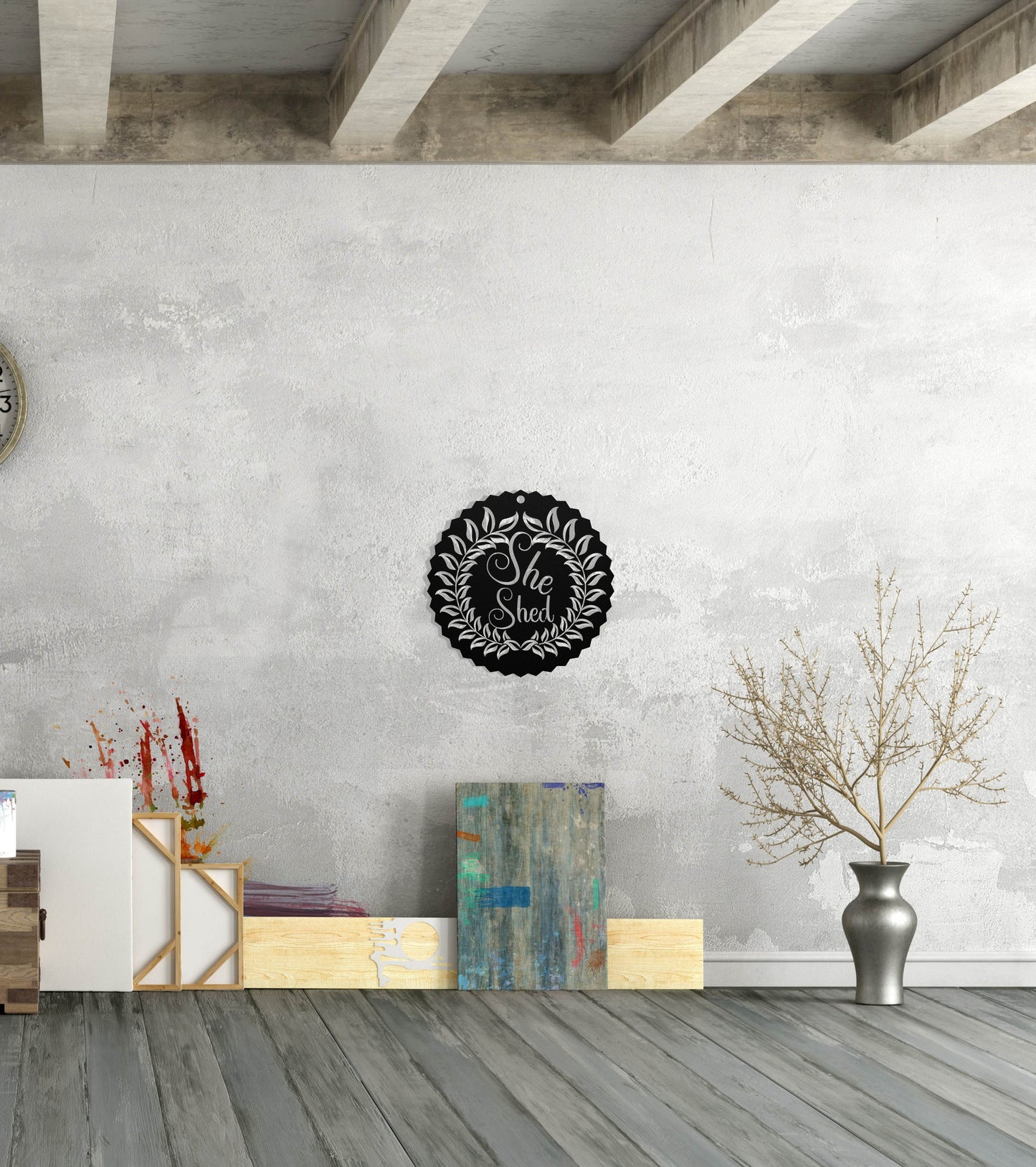 She Shed Leaves Wreath Decorative Metal Wall Art