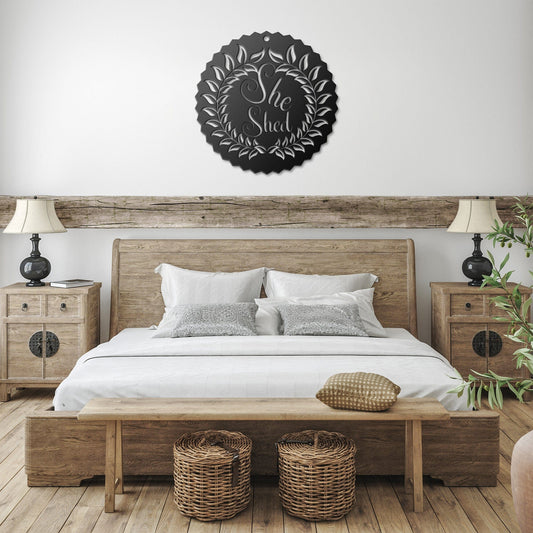 She Shed Leaves Wreath Decorative Metal Wall Art