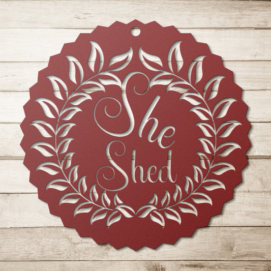 She Shed Leaves Wreath Decorative Metal Wall Art