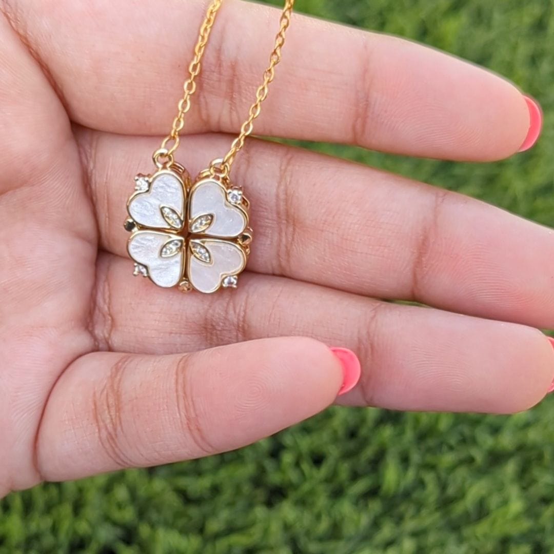 2 in 1 Four Leaf Clover Dainty Heart Necklace