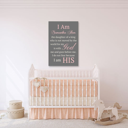 I Am the Daughter of a King,I Am the Son of a King Personalized Canvas Print, Baby Girl, Baby Boy Personalized Gift,Christian Baptism Gift, Dedication Gift, Catholic Nursery Decor