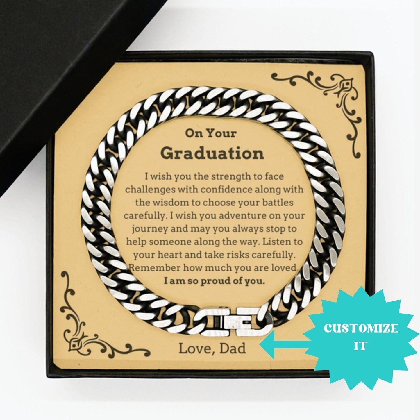 Son Graduation Gift Cuban link bracelet from Dad, Graduation 2023 gift for Grandson