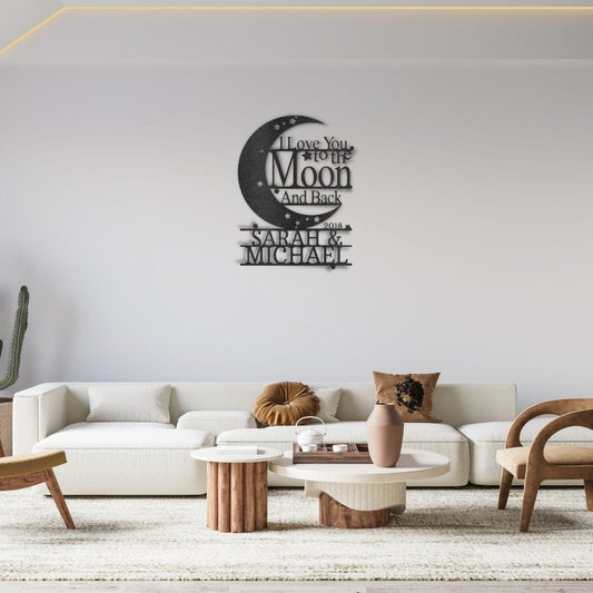 Moon and Back Monogram - Steel Sign