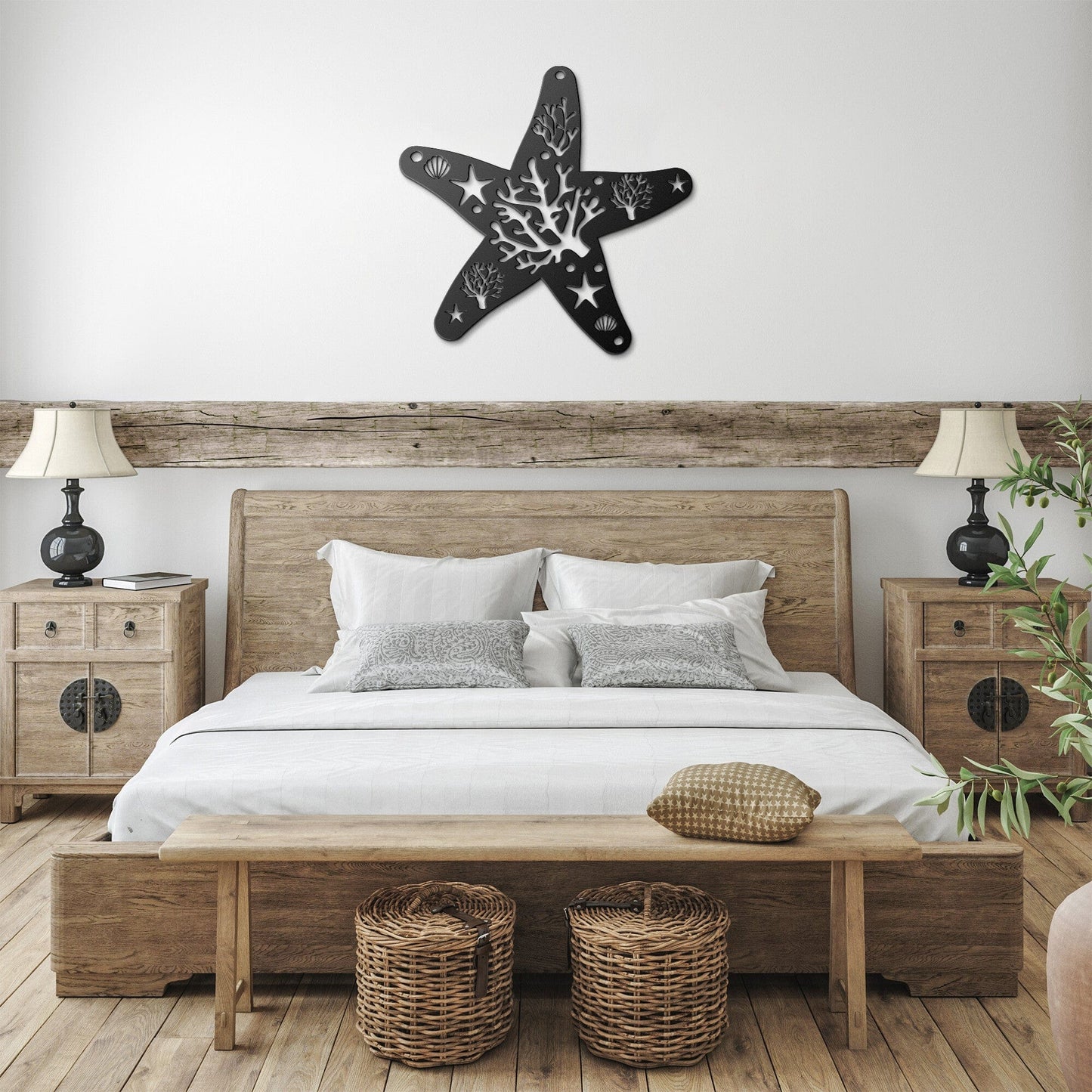 Starfish with Coral Reef Beach Decorative Metal Wall Art