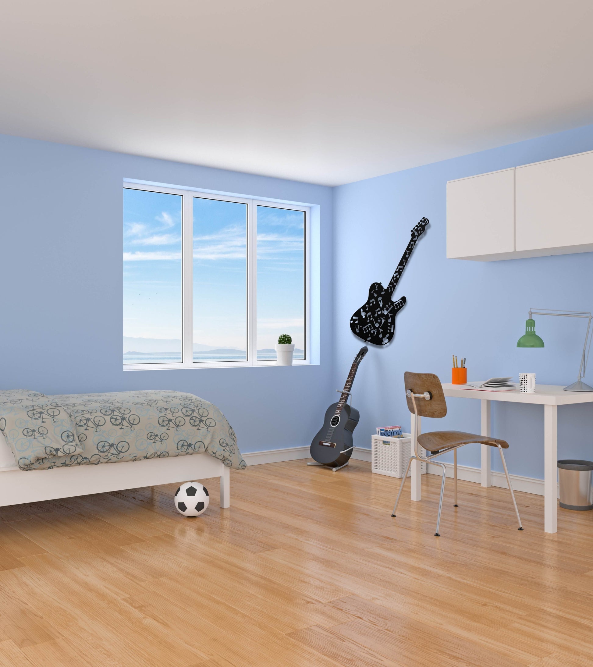 Boy Room- Guitar with Music Notes-Black