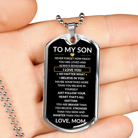 From Mom: Braver Stronger Smarter To My Son Dog Tag necklace