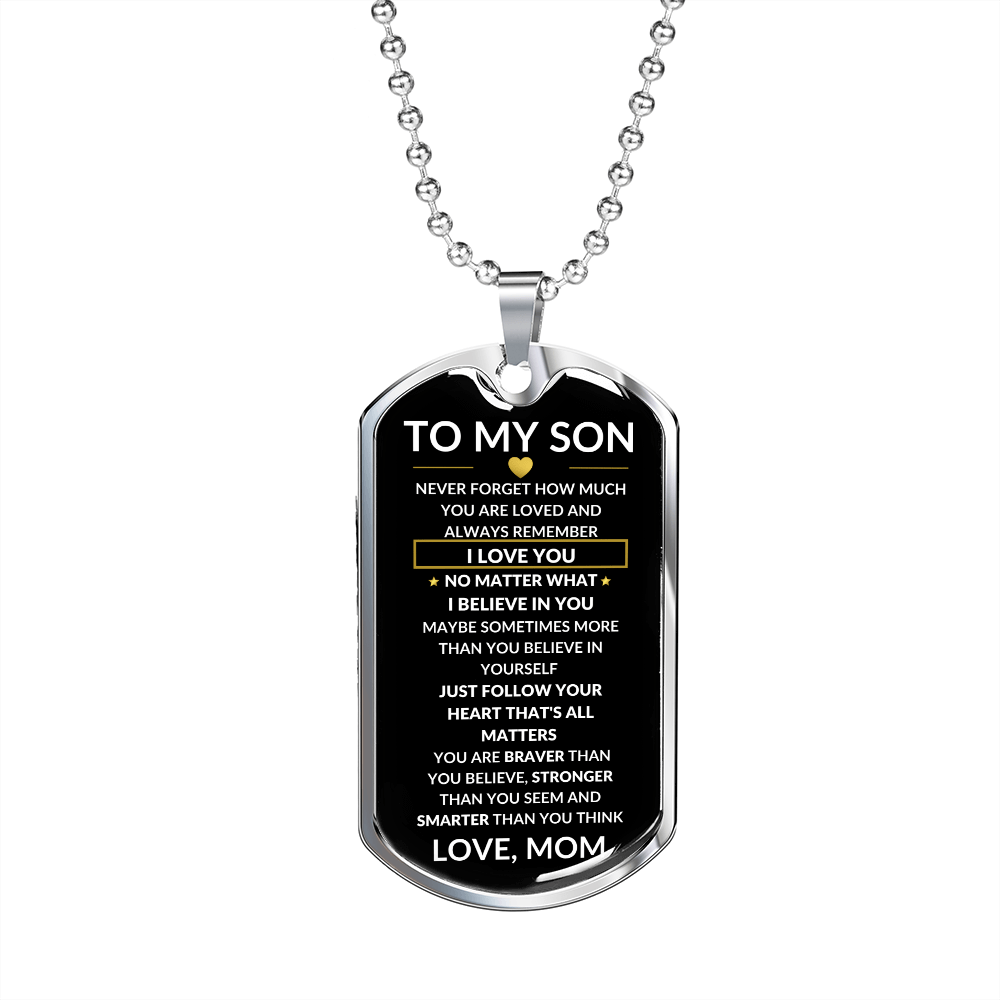 From Mom: Braver Stronger Smarter To My Son Dog Tag necklace