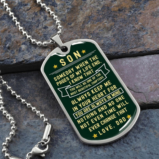 Dark Green Son Dogtag Necklace from Dad