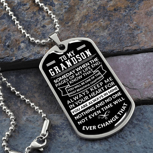 To Grandson- Beautiful Chapters Dog tag necklace
