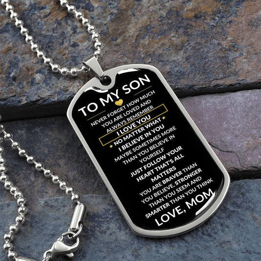 From Mom: Braver Stronger Smarter To My Son Dog Tag necklace