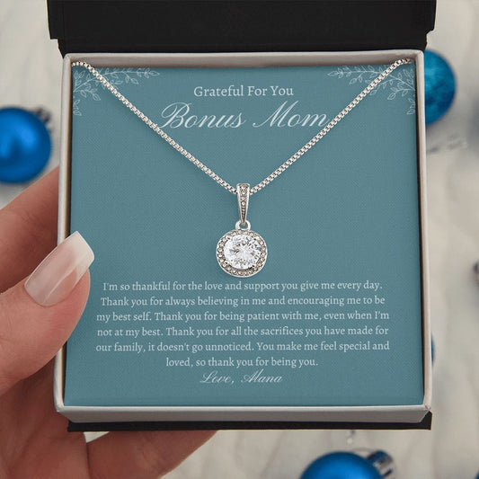 Personalized Bonus Mom necklace, grateful for you gift for step mom, mother's day gift for stepped up mom, birthday jewelry for second mom