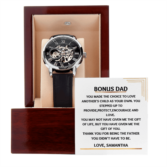Black Silver Mens Watch: Personalized Bonus Dad, Step Up Dad Gift