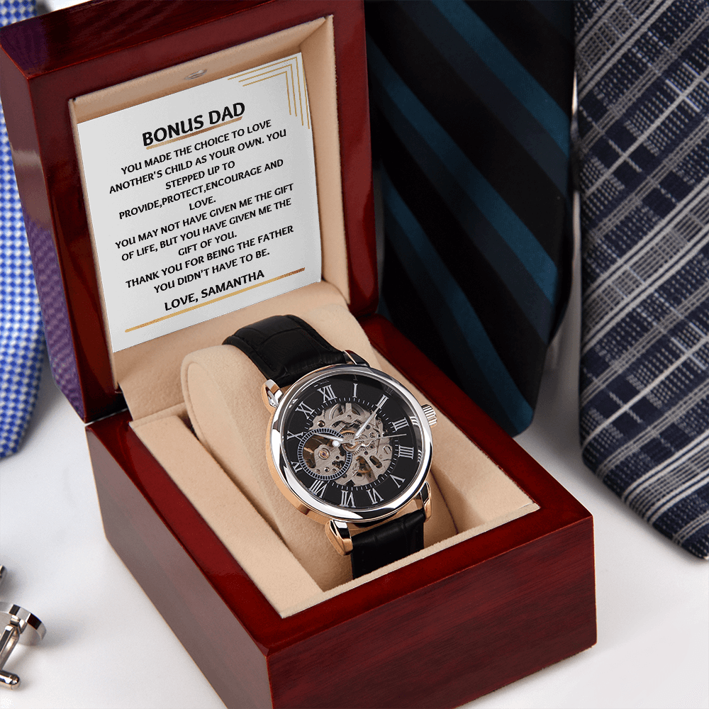Black Silver Mens Watch: Personalized Bonus Dad, Step Up Dad Gift