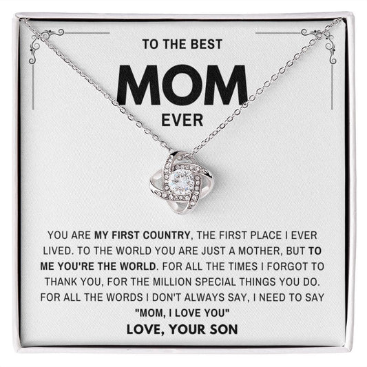 Mom I Love you- Gift for Mother from Son Loveknot Necklace