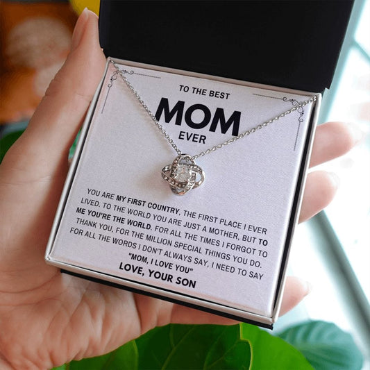 Mom I Love you- Gift for Mother from Son Loveknot Necklace