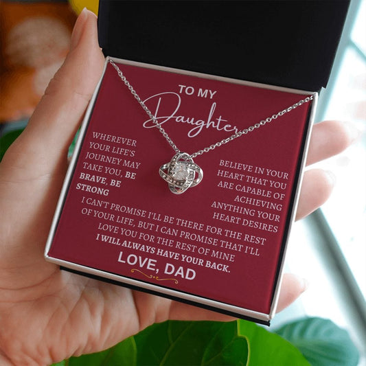Be Brave, Be Strong Dad to Daughter Loveknot Necklace