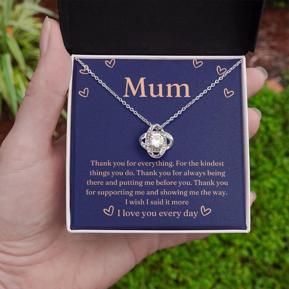 Mum- Thank you for Being there - Son -Daughter to Mum Loveknot Necklace