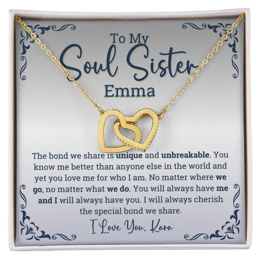 Personalized Soul sisters Gift Interlocking Hearts Necklace, Soul sister Jewelry, Soul Sisterhood gifts