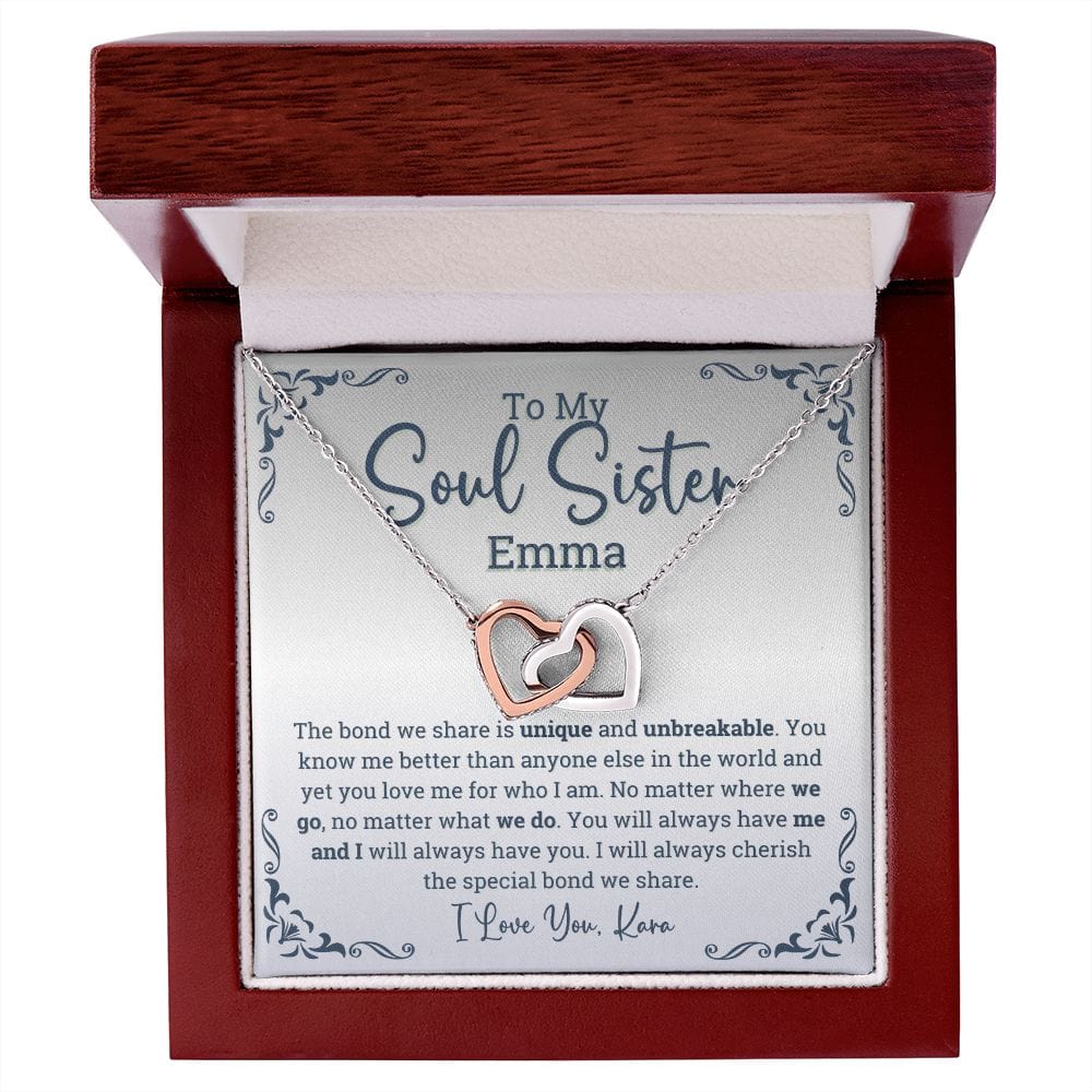 Personalized Soul sisters Gift Interlocking Hearts Necklace, Soul sister Jewelry, Soul Sisterhood gifts