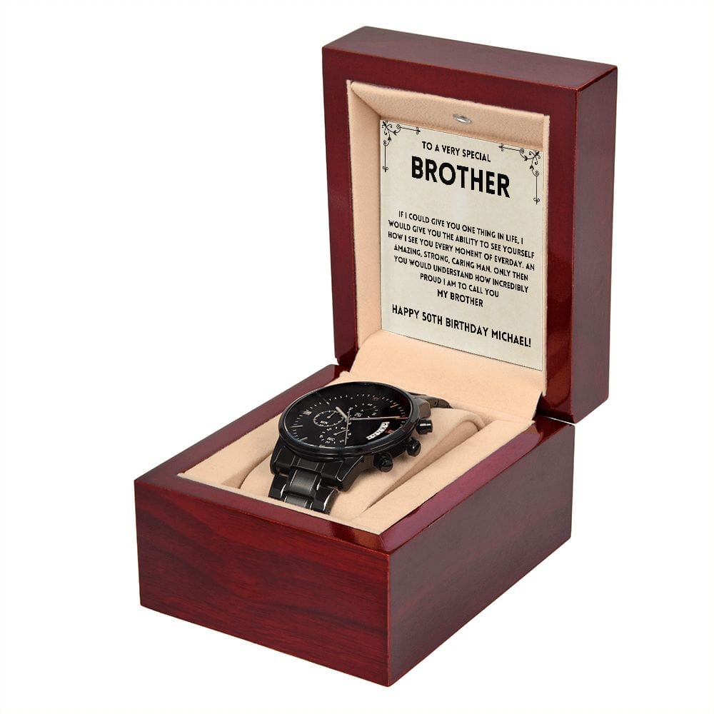Personalized 50th Birthday Gift for Brother - Black Chronograph Watch