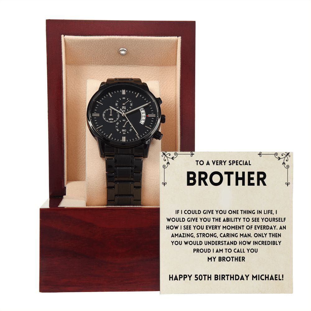 Personalized 50th Birthday Gift for Brother - Black Chronograph Watch