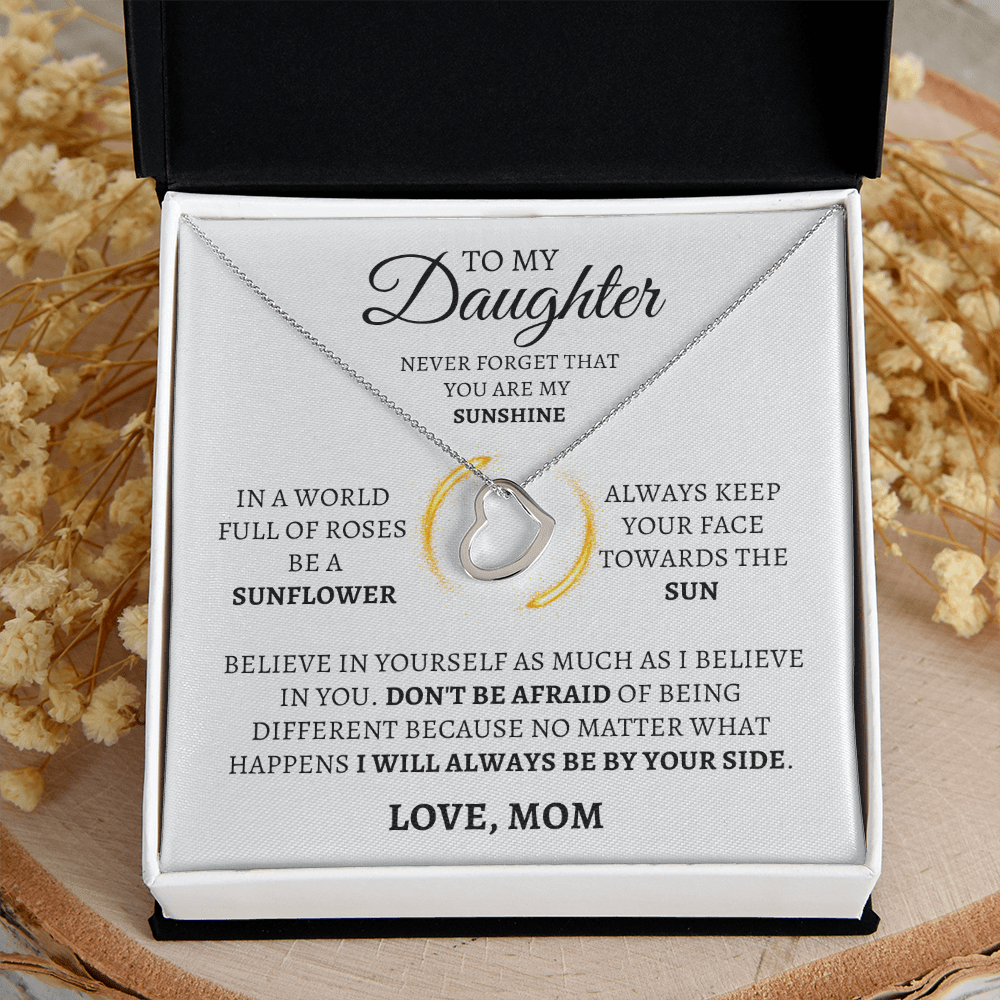 Daughter Delicate Heart Necklace- You are my sunshine