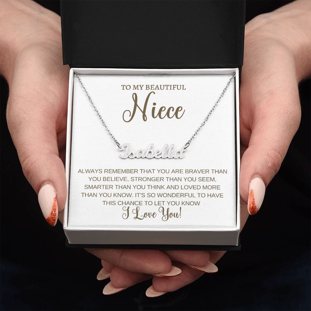 Personalized Name Necklace- Niece Braver, Stronger