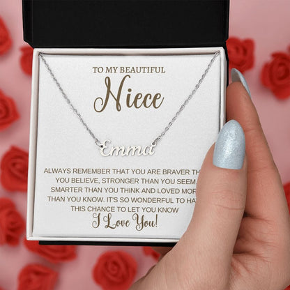 Personalized Name Necklace- Niece Braver, Stronger