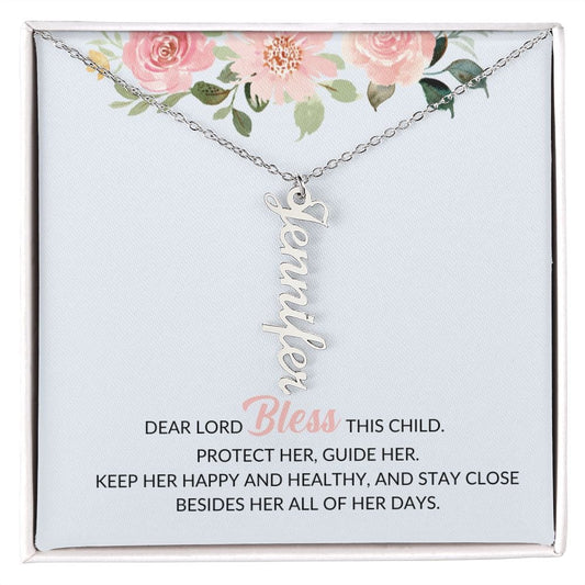 First Holy communion, Baptism, Christening gift : Personalized Vertical Name Necklace