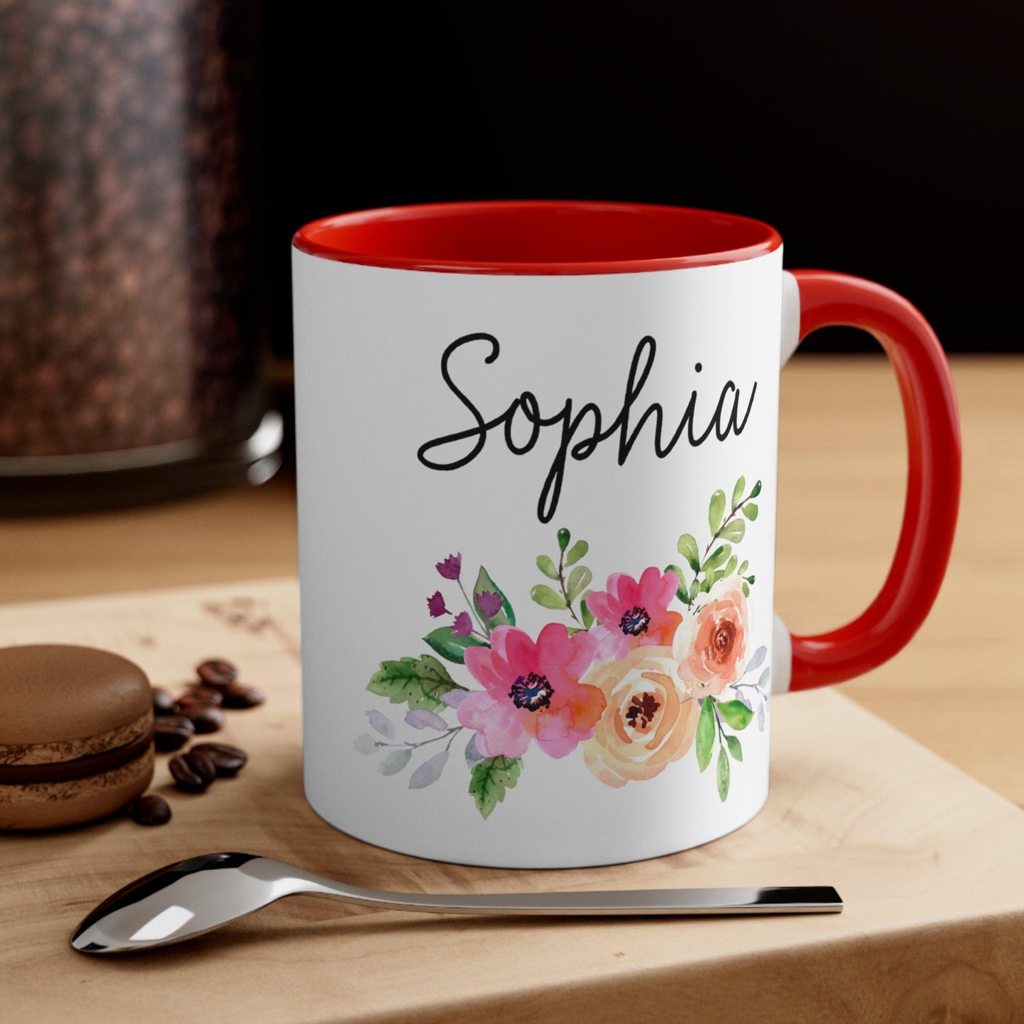 Personalized Name Coffee Mug Floral Design