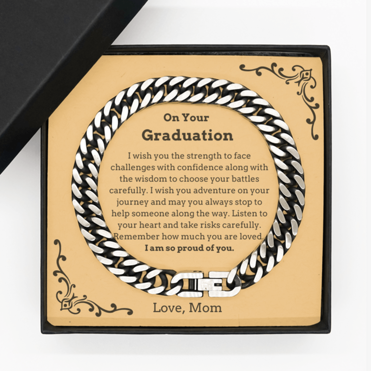 To My Son Graduation Cuban Link Bracelet Gift from Mom, Grandma, Aunt, Graduation 2023 gift