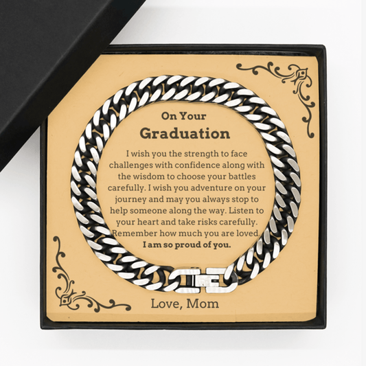 To My Son Graduation Cuban Link Bracelet Gift from Mom, Grandma, Aunt, Graduation 2023 gift