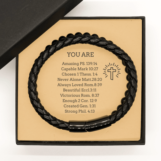 Stone Bead Leather Bracelet for him, Graduation Gift 2023, Faith Bible verse Motivational Gift