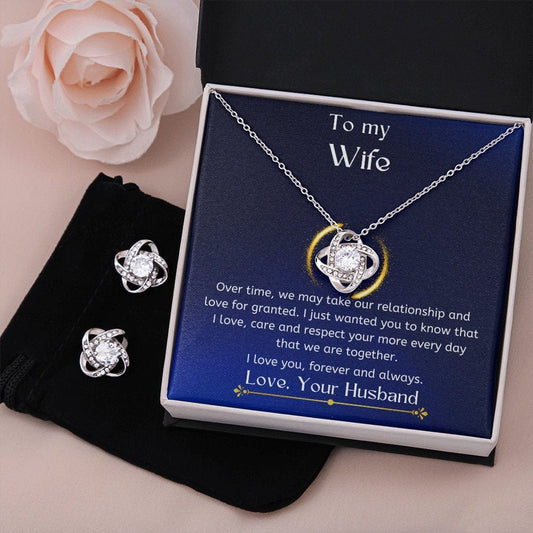I love you wife -Love knot Necklace and Earring Set