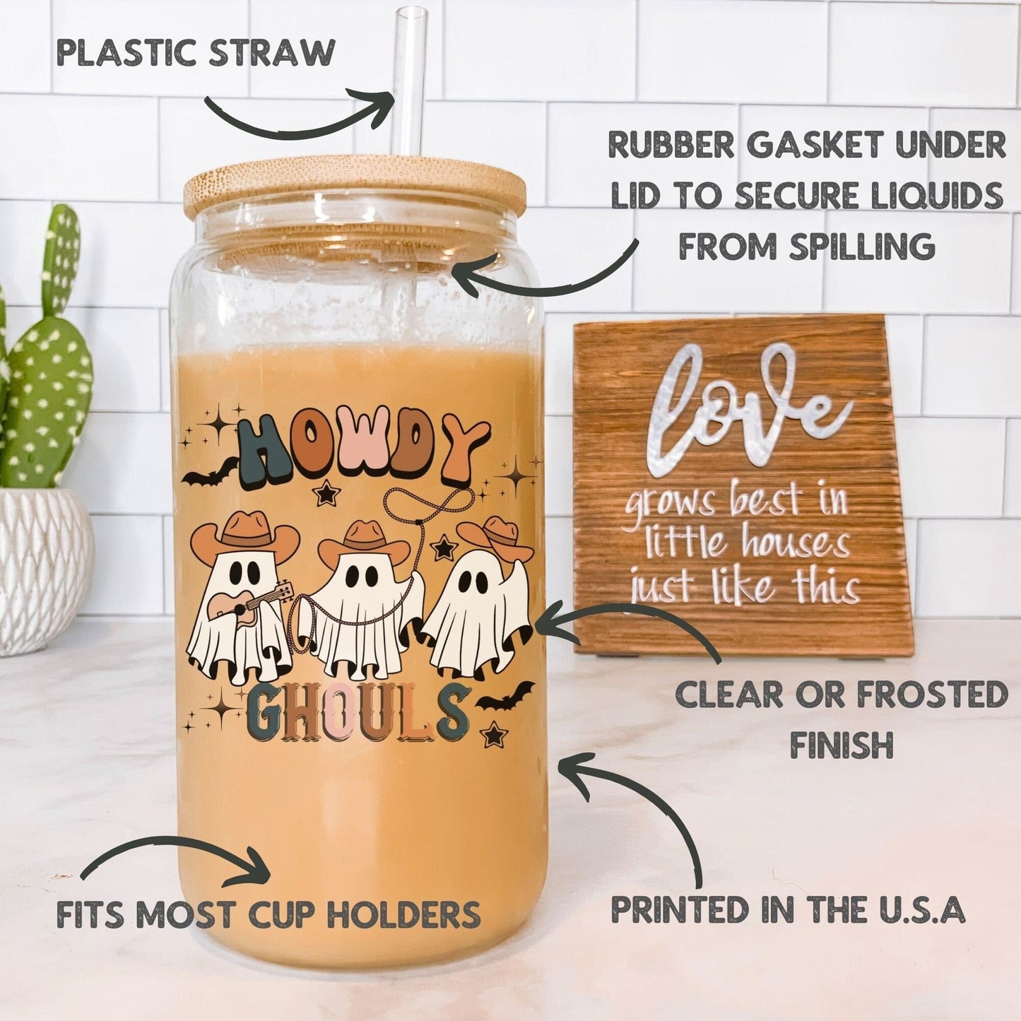 Howdy Ghouls Frosted Iced Coffee Cup Funny Cowboy Ghost Halloween Tumbler with Straw Western Halloween 16oz beer Glass Can Tumbler Gift