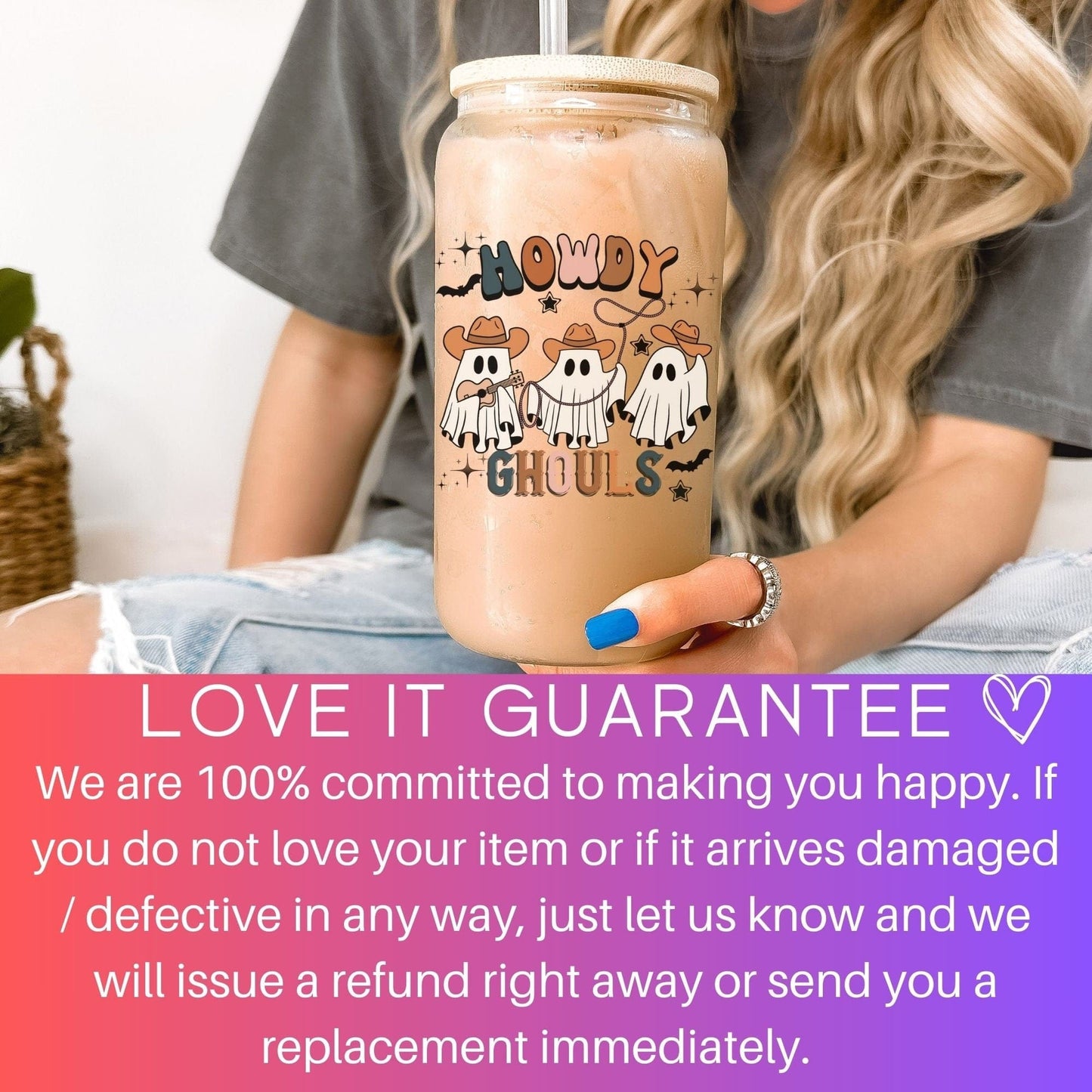 Howdy Ghouls Frosted Iced Coffee Cup Funny Cowboy Ghost Halloween Tumbler with Straw Western Halloween 16oz beer Glass Can Tumbler Gift
