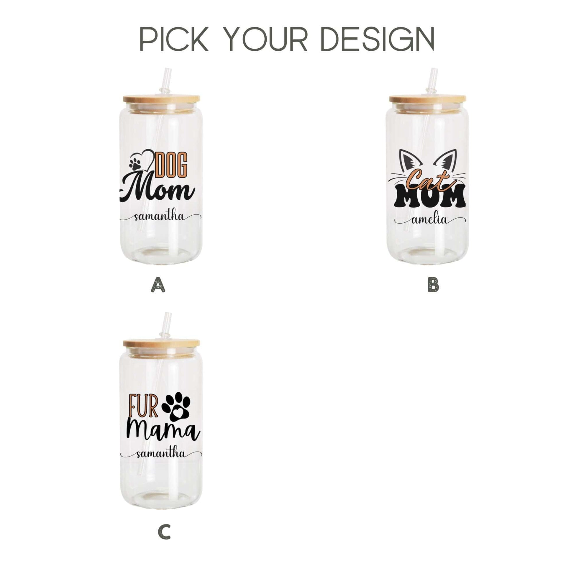 Custom Dog Mom Beer can glass with bamboo Lid Dog Mom Glass mug Cat Mom Iced Coffee Cup Dog Lover Gift Cat Lover Gift Dog New Dog New Pet
