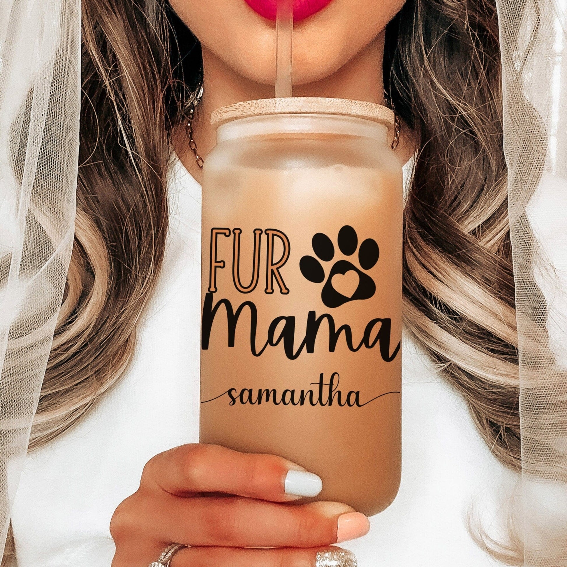 Custom Dog Mom Beer can glass with bamboo Lid Dog Mom Glass mug Cat Mom Iced Coffee Cup Dog Lover Gift Cat Lover Gift Dog New Dog New Pet