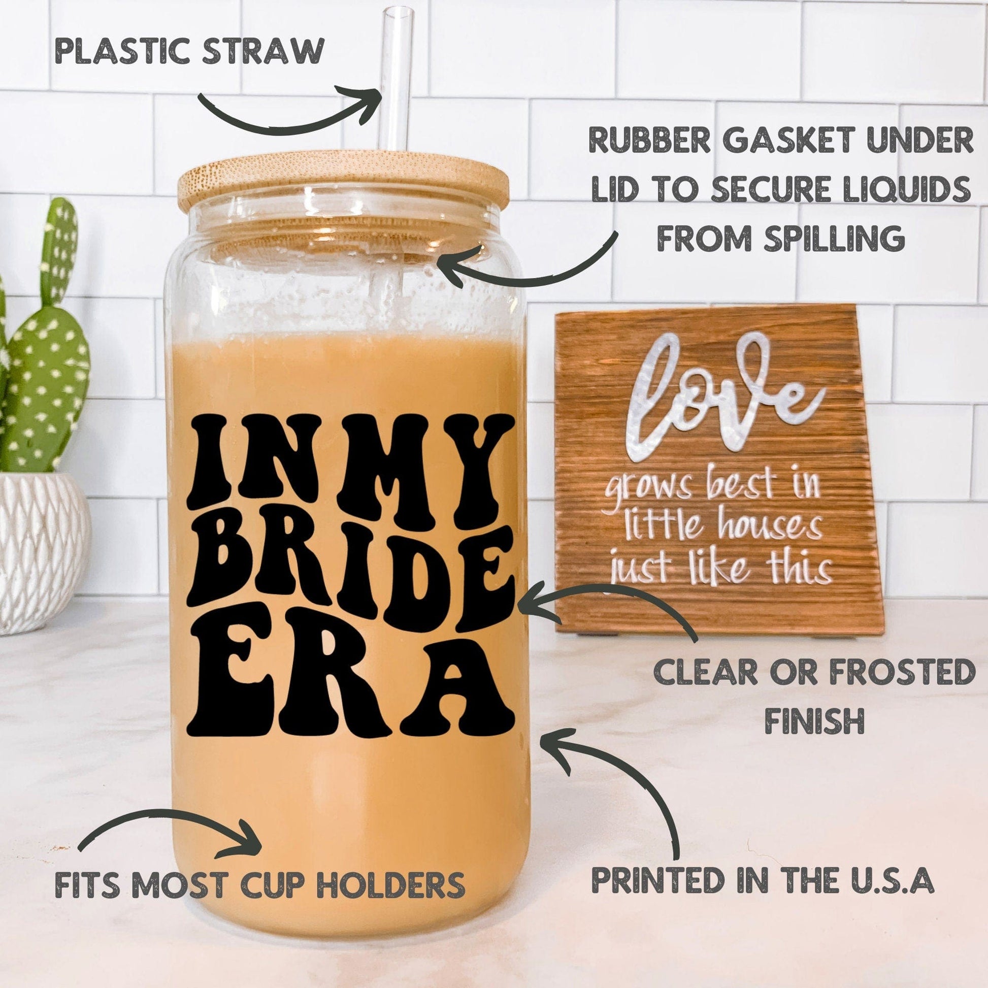 In My Bride Era Frosted Glass Tumbler Retro Bride Coffee Tumbler Future Mrs Coffee Cup Bride Gift Fiancee Beer Glass Can Engagement Gift
