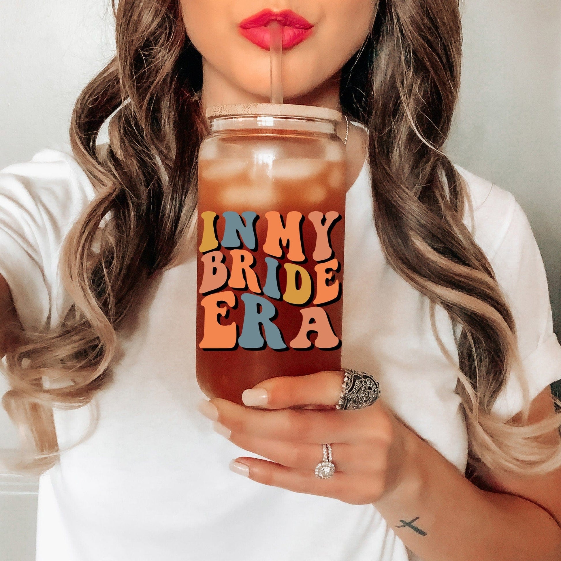In My Bride Era Frosted Glass Tumbler Retro Bride Coffee Tumbler Future Mrs Coffee Cup Bride Gift Fiancee Beer Glass Can Engagement Gift