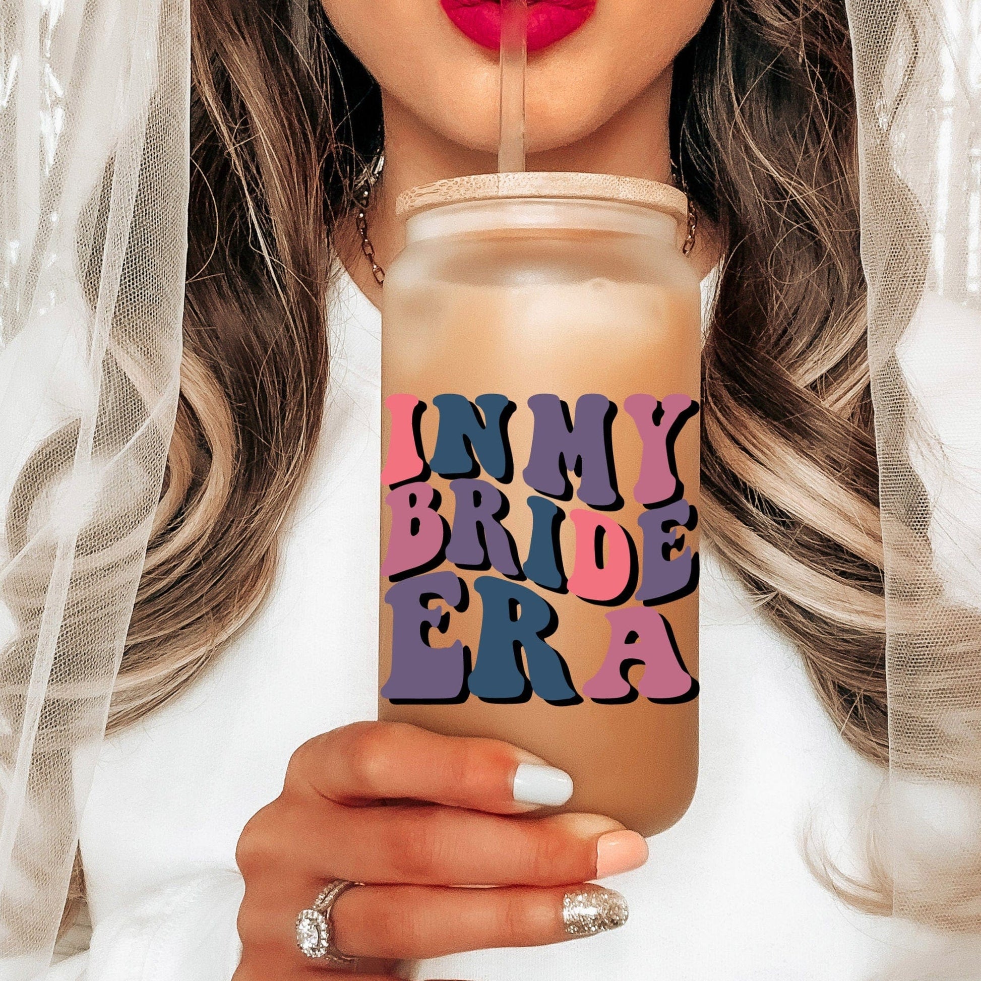 In My Bride Era Frosted Glass Tumbler Retro Bride Coffee Tumbler Future Mrs Coffee Cup Bride Gift Fiancee Beer Glass Can Engagement Gift