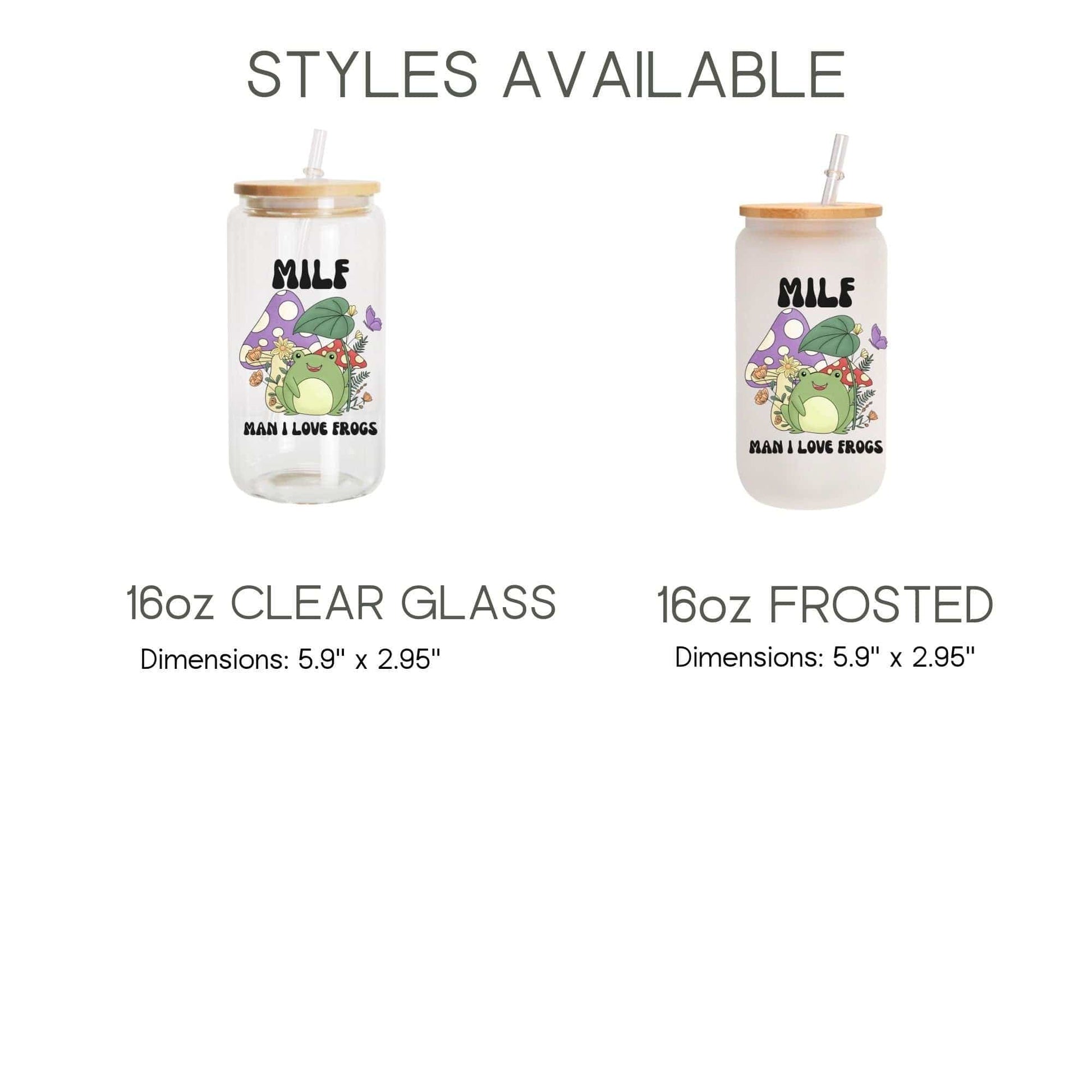 MILF Retro Frog Frosted Iced Coffee Cup Funny Toad Frog Lover Gift Tumbler with Straw Cottagecore Froggy Glass Can Tumbler Froggy Glass Cup