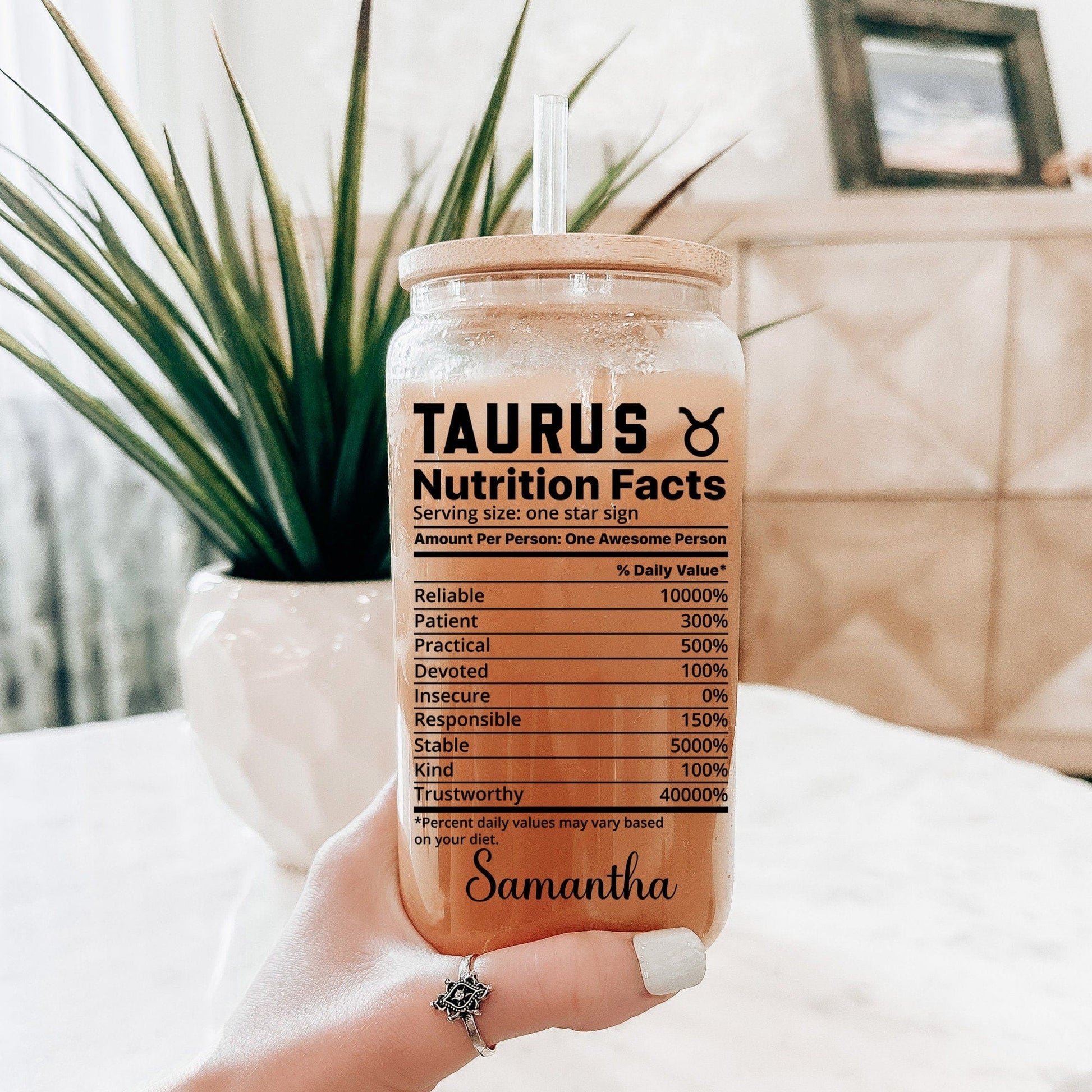 Zodiac Horoscope Nutrition Facts Glass Frosted Can Coffee Glass Cup Astrology Cup with Lid Spiritual Tumbler Personalize Gift Birth Month