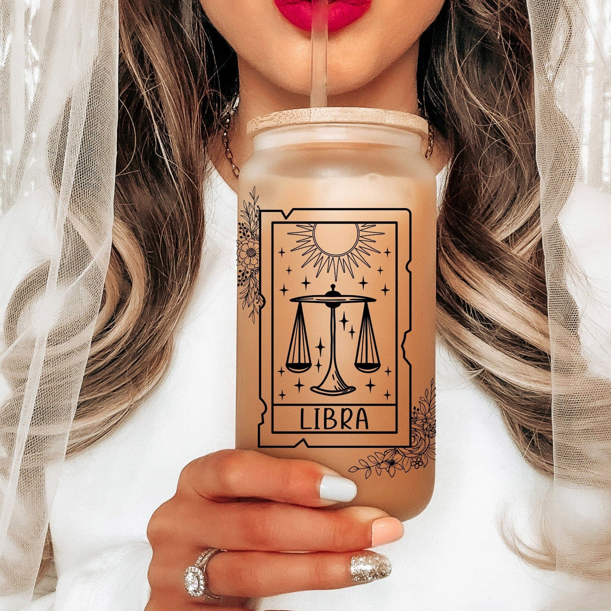 Tarot Card Zodiac Horoscope Glass Frosted Can Coffee Glass Cup Astrology Cup with Lid Celestial Tumbler Gifts Birth Month Constellation