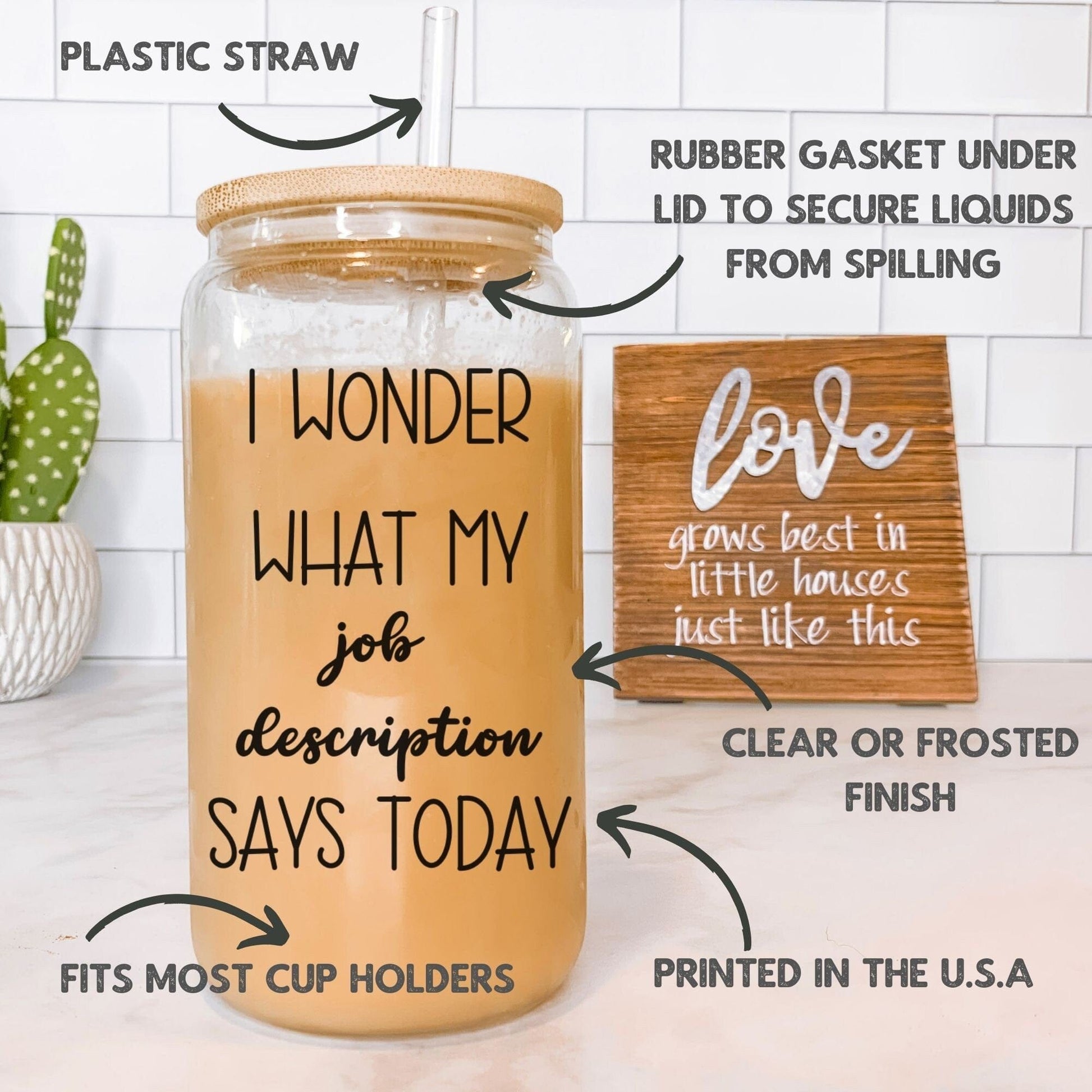 I wonder what my job description says today Iced Coffee Cup Funny Frosted Tumbler with Straw Office humor Beer Glass gift Secret santa gifts